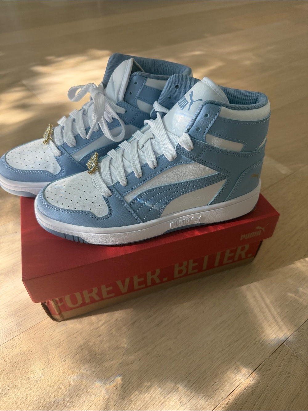 Puma Kids High-Top Sneakers in Light Blue and White